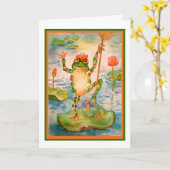 Carte d'anniversaire de grenouille de danse (Fleur jaune)