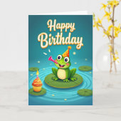 Carte d'anniversaire de grenouille joyeuse (Fleur jaune)