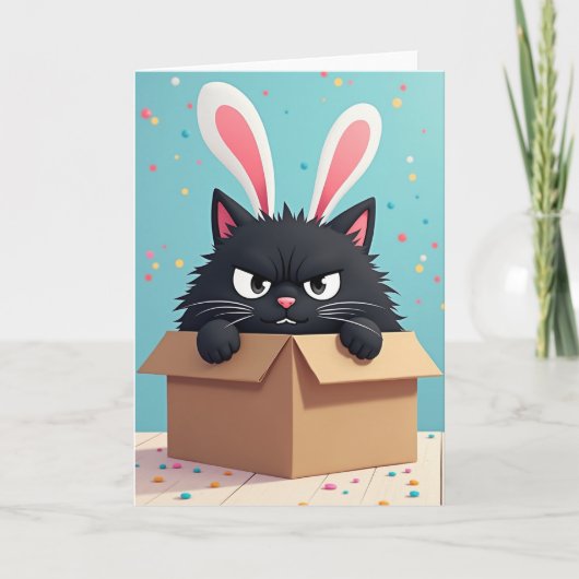 Carte d'anniversaire de Grumpy Bunny Cat (Devant)