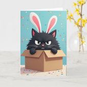 Carte d'anniversaire de Grumpy Bunny Cat (Fleur jaune)