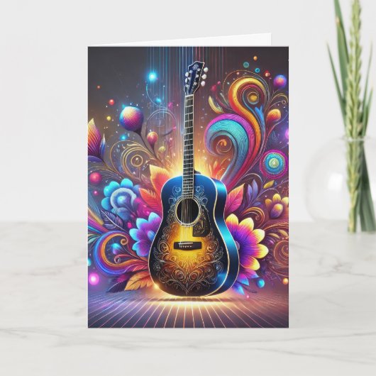 Carte d'anniversaire de guitare classique colorée (Devant)