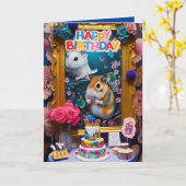 Carte d'anniversaire de hamsters syriens drôles mi (Fleur jaune)