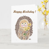 Carte d'anniversaire de hérisson joyeux (Fleur jaune)