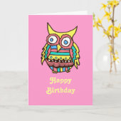 Carte d'anniversaire de hibou (Fleur jaune)