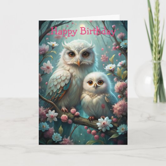 Carte d'anniversaire de hibou et de bébé (Devant)