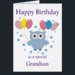 Carte d'anniversaire de hibou pour grands-parents<br><div class="desc">Carte d'anniversaire pour grands-parents - JNR Design Baby Owl Series Une carte d'anniversaire moderne pour grands-parents fiers, avec une adorable petite chouette apportant des ballons à la fête. Célébrez votre anniversaire spécial de petits-fils avec un hibou! L'intérieur de la carte est laissé en blanc pour vous donner beaucoup de place...</div>