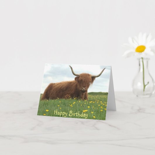 Carte d'anniversaire de Highland Cow Meadow (Petite plante)
