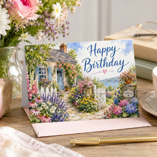 Carte d'anniversaire de jardin de cottage estival