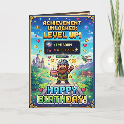 Carte d'anniversaire de jeu pixelisé Niveau supéri (Devant)