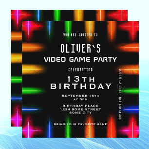 Carte d'anniversaire de jeu vidéo néon couleur 