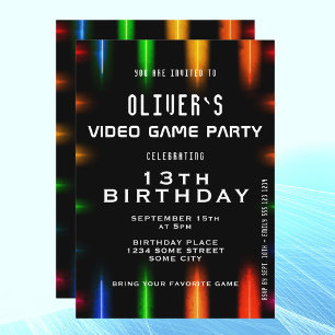 Carte d'anniversaire de jeu vidéo néon couleur 