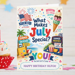 Carte d'anniversaire de juillet pour fille Fun d'é