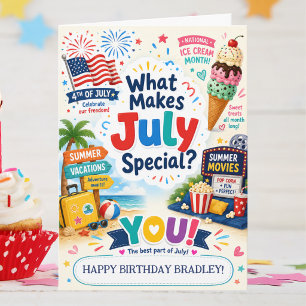 Carte d'anniversaire de juillet pour garçon 4 juil