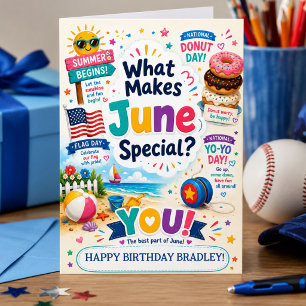 Carte d'anniversaire de juin pour garçons Nom pers