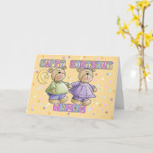 Carte d'anniversaire de jumeaux - nounours (Fleur jaune)