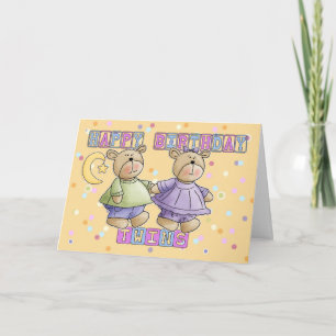 Carte d'anniversaire de jumeaux - nounours
