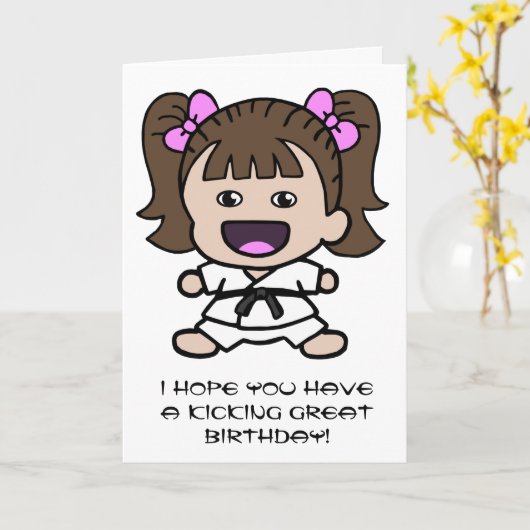 Carte d'anniversaire de karaté pour filles (Fleur jaune)