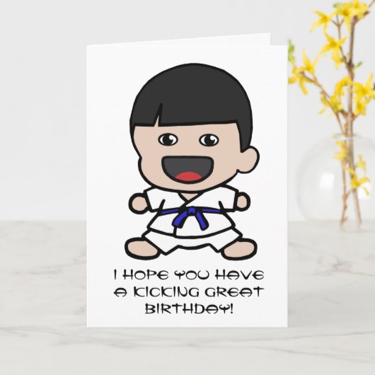 Carte d'anniversaire de karaté pour garçons (Fleur jaune)