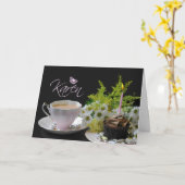 Carte d'anniversaire de Karen avec le thé et les (Fleur jaune)