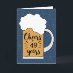 Carte d'anniversaire de la bière bleue - 49 ans<br><div class="desc">Une carte moderne de bière 49ème anniversaire pour lui. La face avant de cette carte est ornée d'une tasse de bière contre un arrière - plan bleu géométrique. À l'intérieur lit un message d'anniversaire, que vous pouvez facilement personnaliser. Le fond a une place pour vous de mettre l'année. Une tasse...</div>