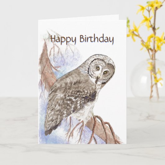 Carte d'anniversaire de la Chouette mignonne (Fleur jaune)