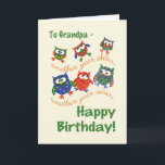 Carte d'anniversaire de la chouette pour un grand-<br><div class="desc">Une carte d'anniversaire amusante pour un grand-père, avec des chouettes mignonnes et colorées sur un arrière - plan parchemin, d'un collage de papier peint à la main par Judy Adamson. Une version frontale personnalisée de cette carte d'anniversaire est également disponible en coque que vous souhaitez utiliser pour une relation différente...</div>