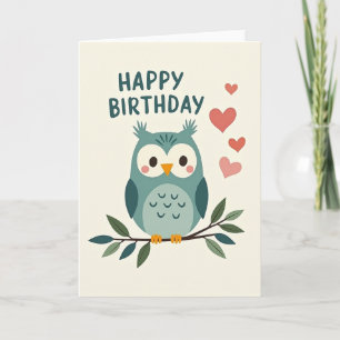 Carte d'anniversaire de la chouette sarcelle
