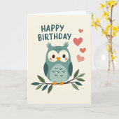 Carte d'anniversaire de la chouette sarcelle (Fleur jaune)