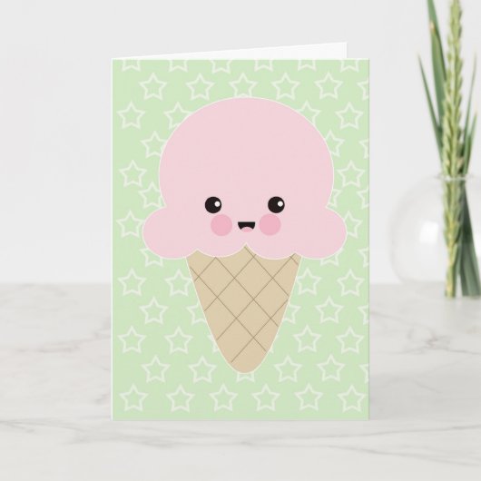 Carte d'anniversaire de la crème glacée Cute Kawai (Devant)