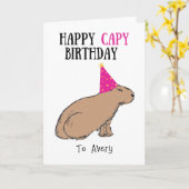 Carte d'anniversaire de la faune de Capybara tirée (Fleur jaune)