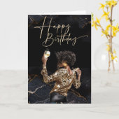 Carte d'anniversaire de la femme afro-américaine (Fleur jaune)