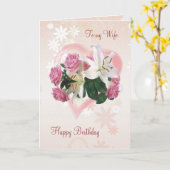 Carte d'anniversaire de la femme Roses Lilies Hear (Fleur jaune)