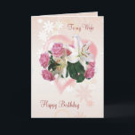 Carte d'anniversaire de la femme Roses Lilies Hear<br><div class="desc">Carte d'anniversaire pour Femme - Roses et Lys dans un Coeur rose. Carte entièrement personnalisable. Vous pouvez modifier la police,  la couleur,  la taille et mettre votre propre texte</div>