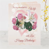 Carte d'anniversaire de la femme Roses Lilies Hear (Fleur jaune)