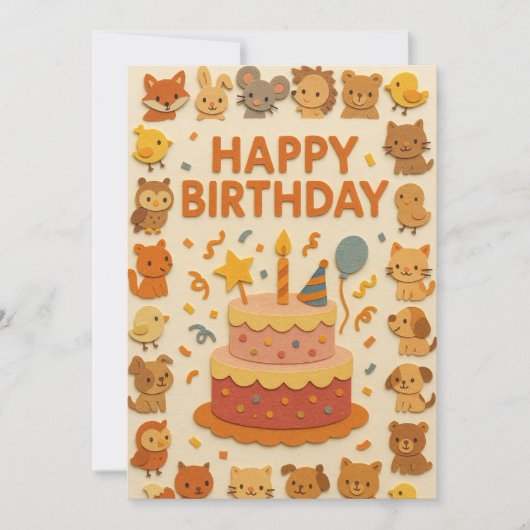 Carte d'anniversaire de la fête des animaux (Devant)