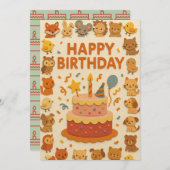 Carte d'anniversaire de la fête des animaux (Devant / Derrière)