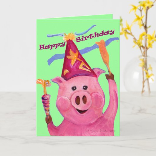 Carte d'anniversaire de la fête du cochon (Fleur jaune)