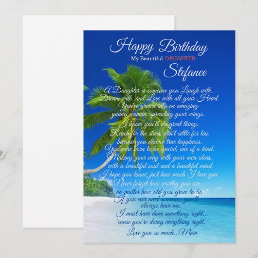 Carte d'anniversaire de la fille adulte (Devant / Derrière)