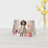 Carte d'anniversaire de la fille aux cheveux boucl (Fleur jaune)