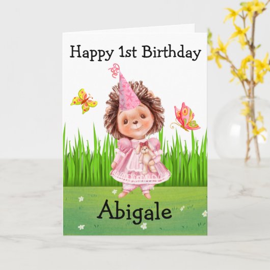 Carte d'anniversaire de la fille de hérisson migno (Fleur jaune)