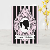 Carte d'anniversaire de la fille Silhouette noire  (Fleur jaune)