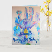 Carte d'anniversaire de la Fleur d'aquarelle bleu (Fleur jaune)
