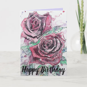 Carte d'anniversaire de la floraison de rose rouge