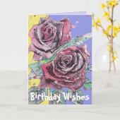 Carte d'anniversaire de la floraison de rose rouge (Fleur jaune)