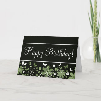 Carte d'anniversaire de la floraison noire et vert