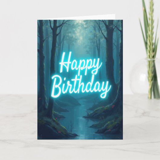 Carte d'anniversaire de la forêt lumineuse (Devant)