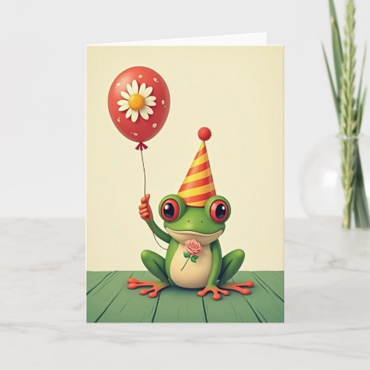 Carte d'anniversaire de la grenouille festive (Devant)