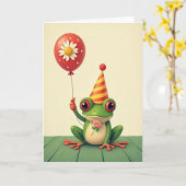 Carte d'anniversaire de la grenouille festive (Fleur jaune)