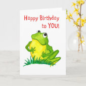 Carte d'anniversaire de la grenouille verte (Fleur jaune)