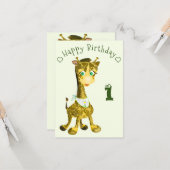 Carte d'anniversaire de la joyeuse Giraffe Baby (Devant/Arrière en situation)